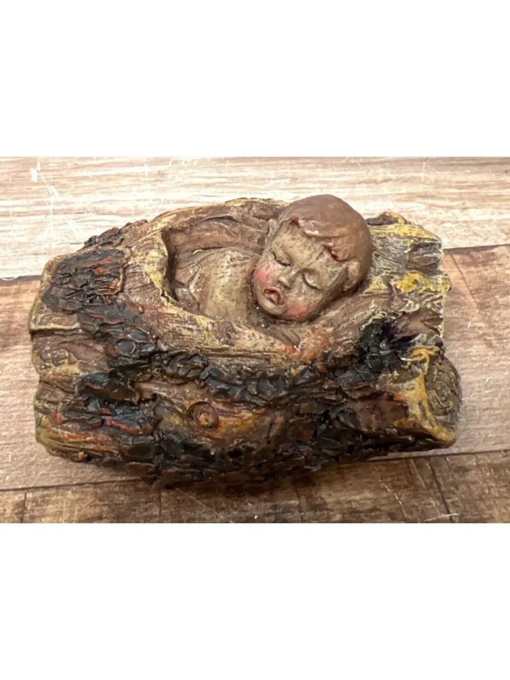 RARE Nativity Scene Figurine Set 3-Piece Handcrafted Wood-Look Rustic Style